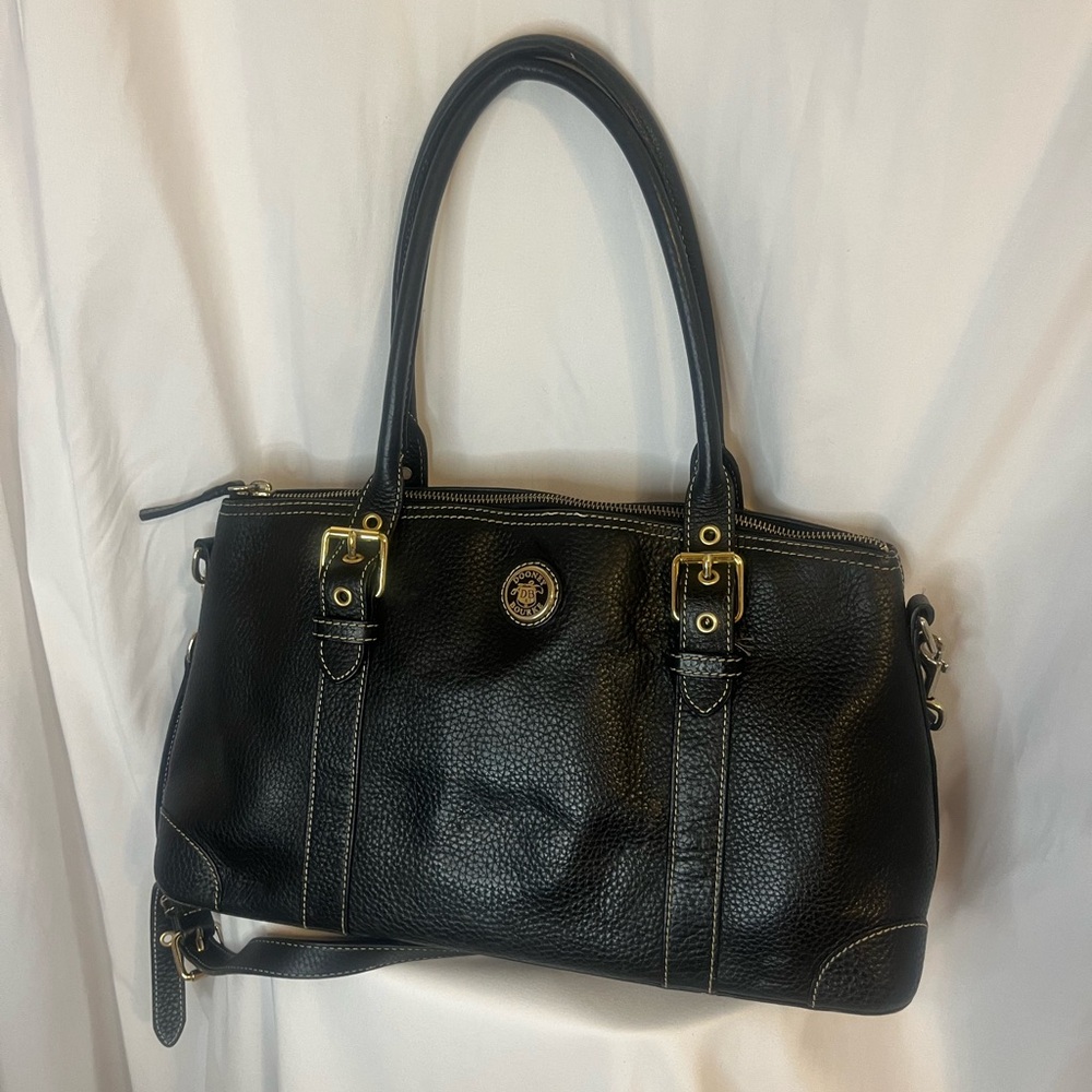 Dooney & Bourke Black Pebbled Leather Shoulder Bag with Gold Hardware